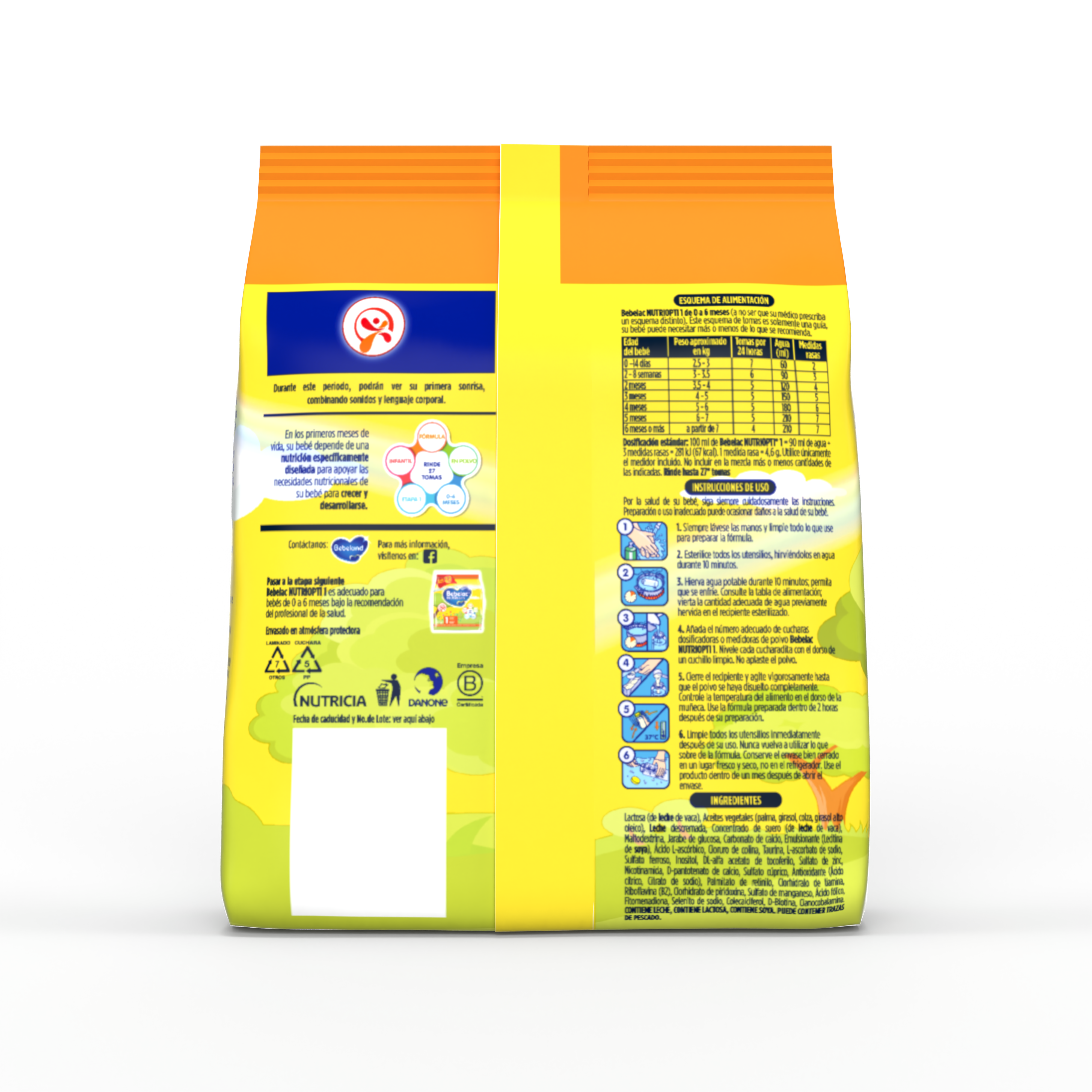 Bebelac NUTRIOPTI 1 fórmula infantil en polvo para bebés de 0 a 6 meses bolsa amarillo naranja 375 g - Bebeclub Bolivia
