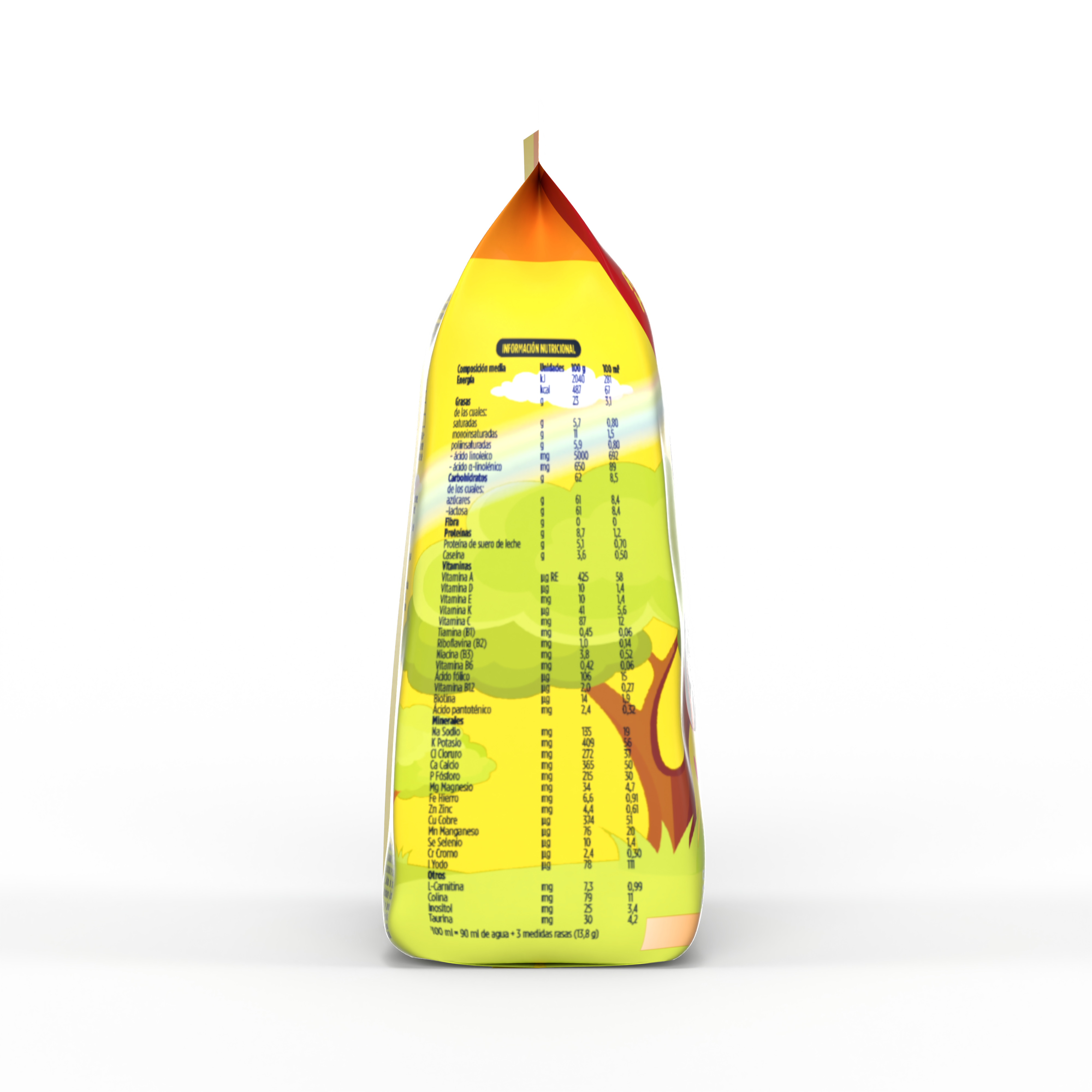 Bebelac NUTRIOPTI 1 fórmula infantil en polvo para bebés de 0 a 6 meses bolsa amarillo naranja 375 g costado derecho - Bebeclub Bolivia