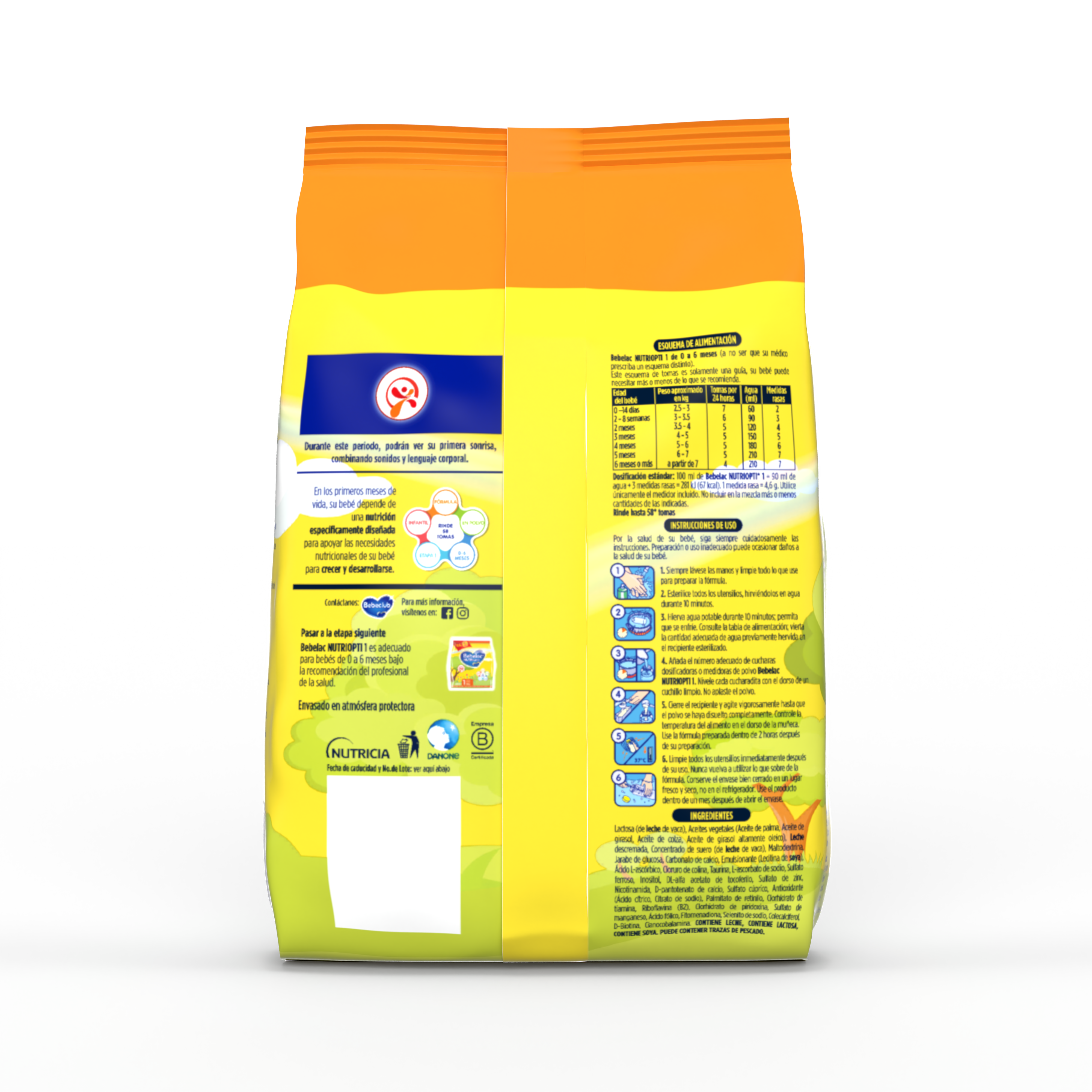 Bebelac NUTRIOPTI 1 fórmula infantil en polvo para bebés de 0 a 6 meses bolsa amarillo naranja 800 g - Bebeclub Bolivia