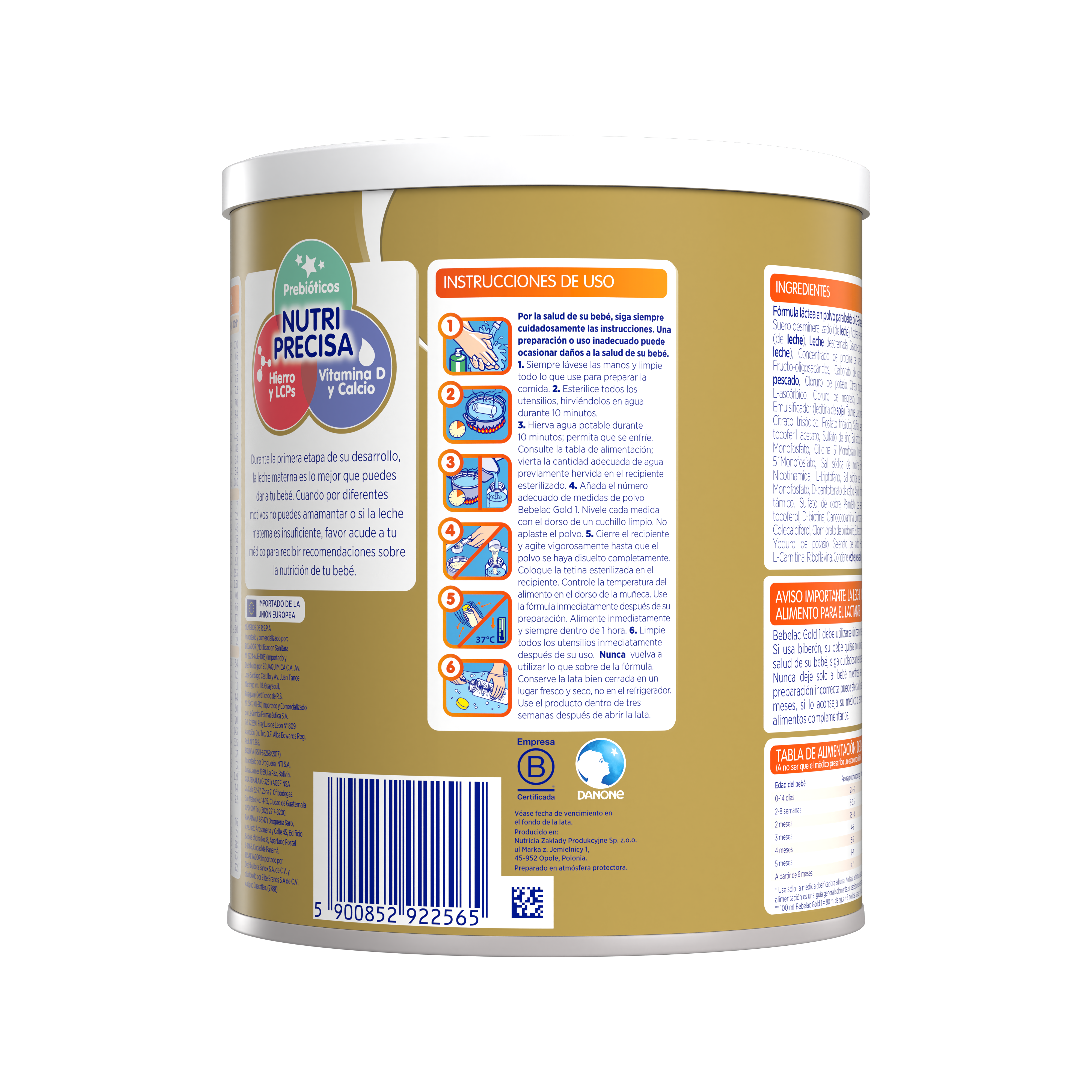 Bebelac Gold 1 Bebelac 1 fórmula láctea de inicio polvo para bebés 0 a 6 meses lata amarillo naranja 400g - Bebeclub Ecuador