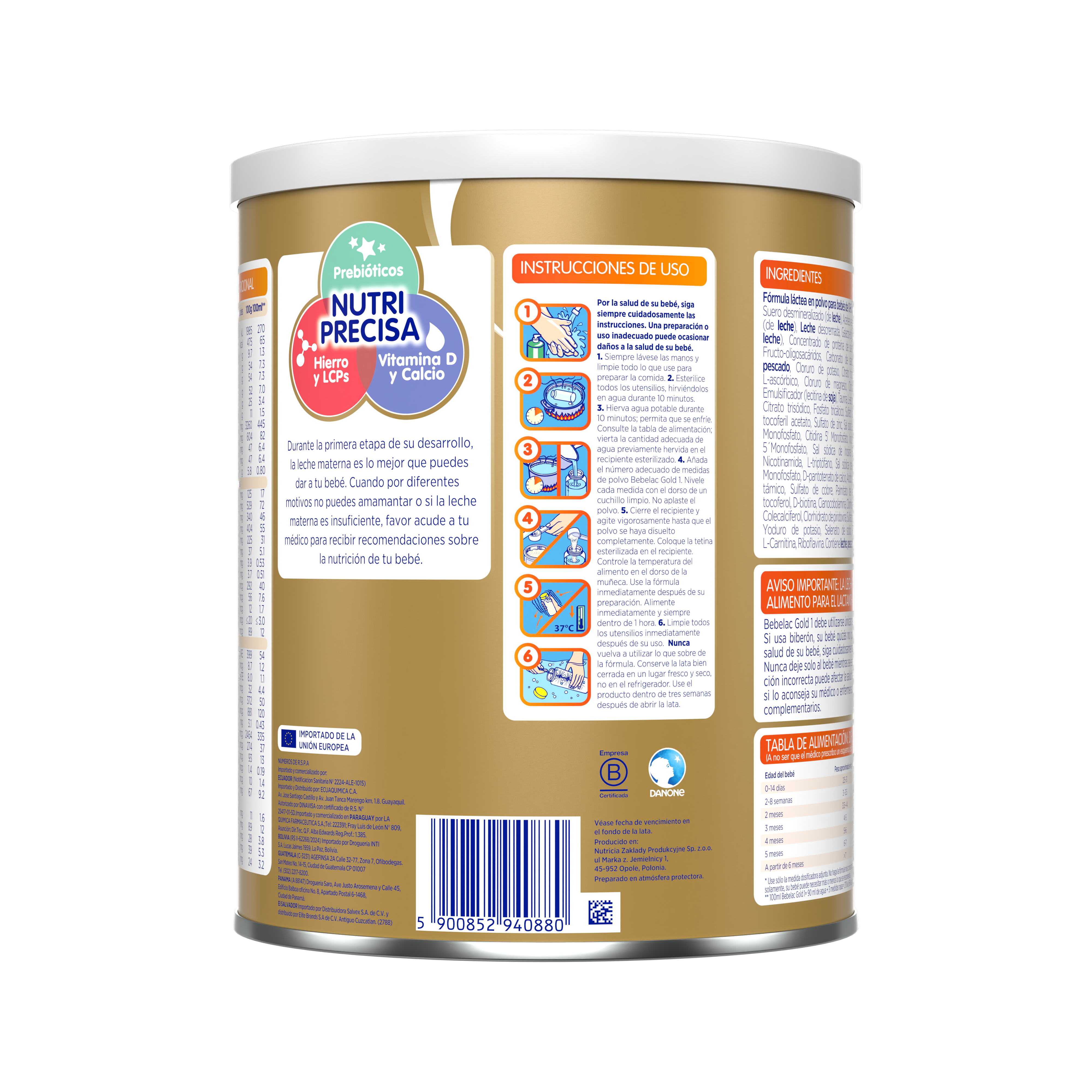 Bebelac Gold 1 Bebelac 1 fórmula láctea de inicio polvo para bebés 0 a 6 meses lata amarillo naranja 900g - Bebeclub Ecuador