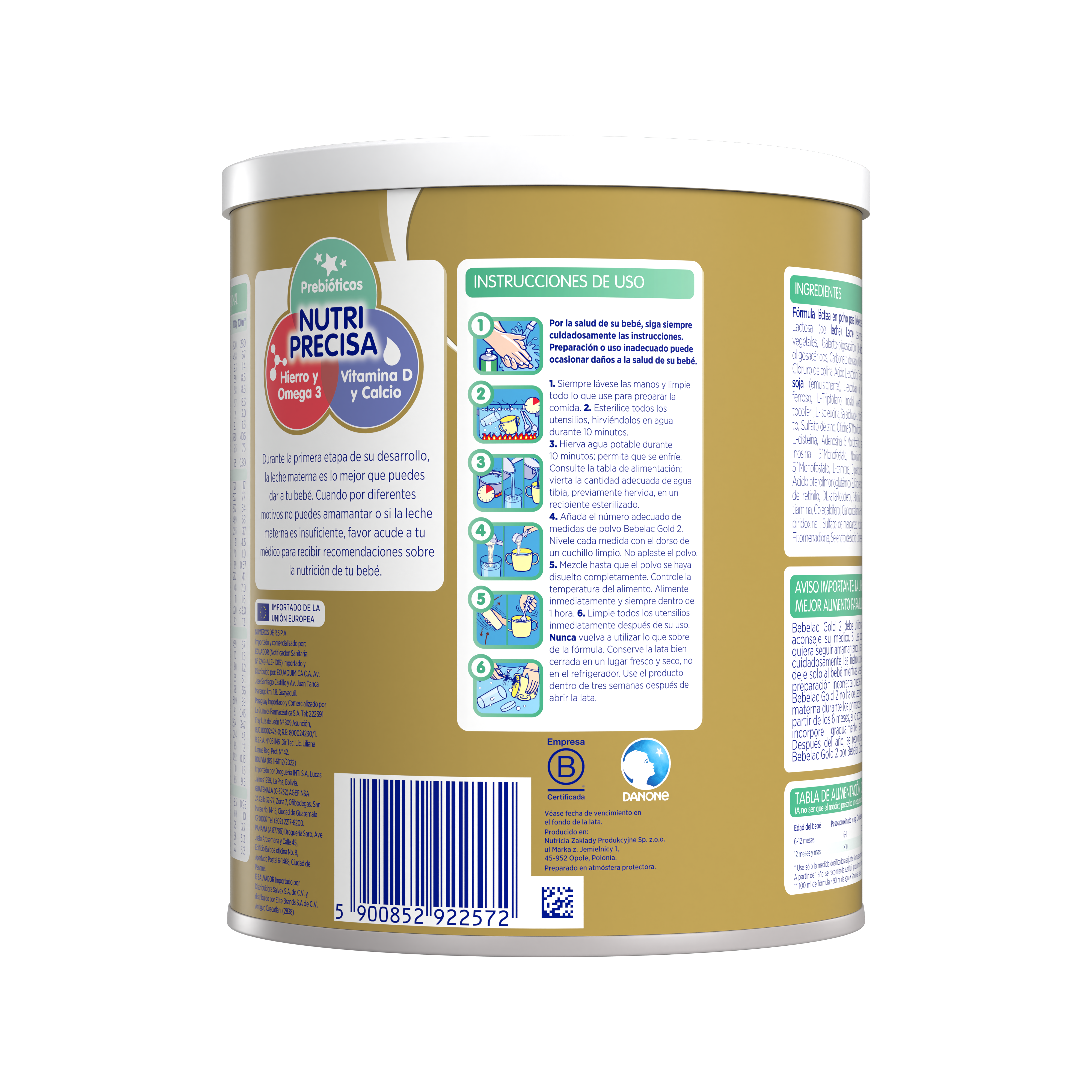 Bebelac Gold 2 Bebelac 2 fórmula láctea de seguimiento polvo para bebés 6 a 12 meses lata amarillo verde 400g  - Bebeclub Ecuador