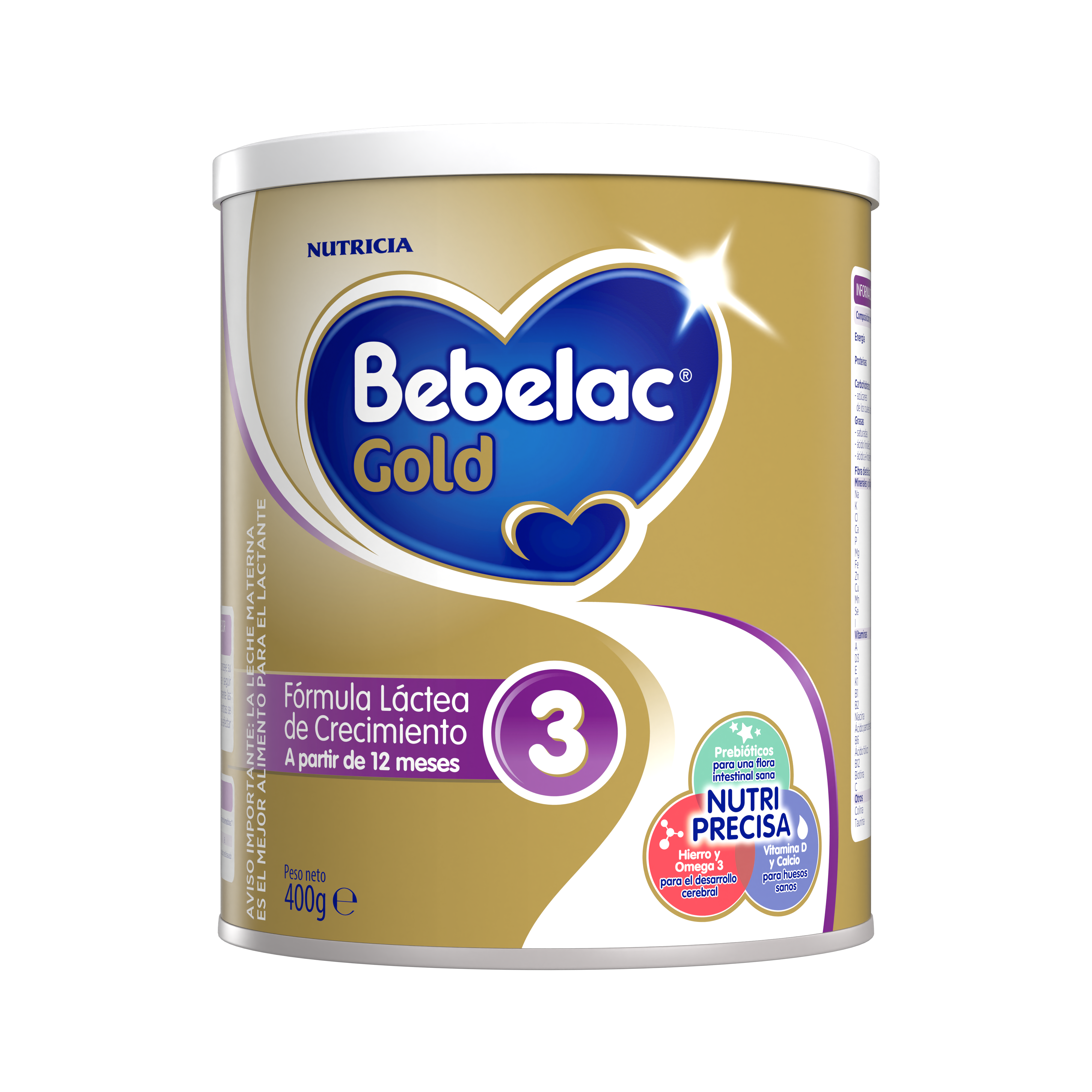 Bebelac Gold 3 Bebelac 3 fórmula láctea de crecimiento polvo para niños desde 12 meses lata 400g  - Bebeclub Ecuador