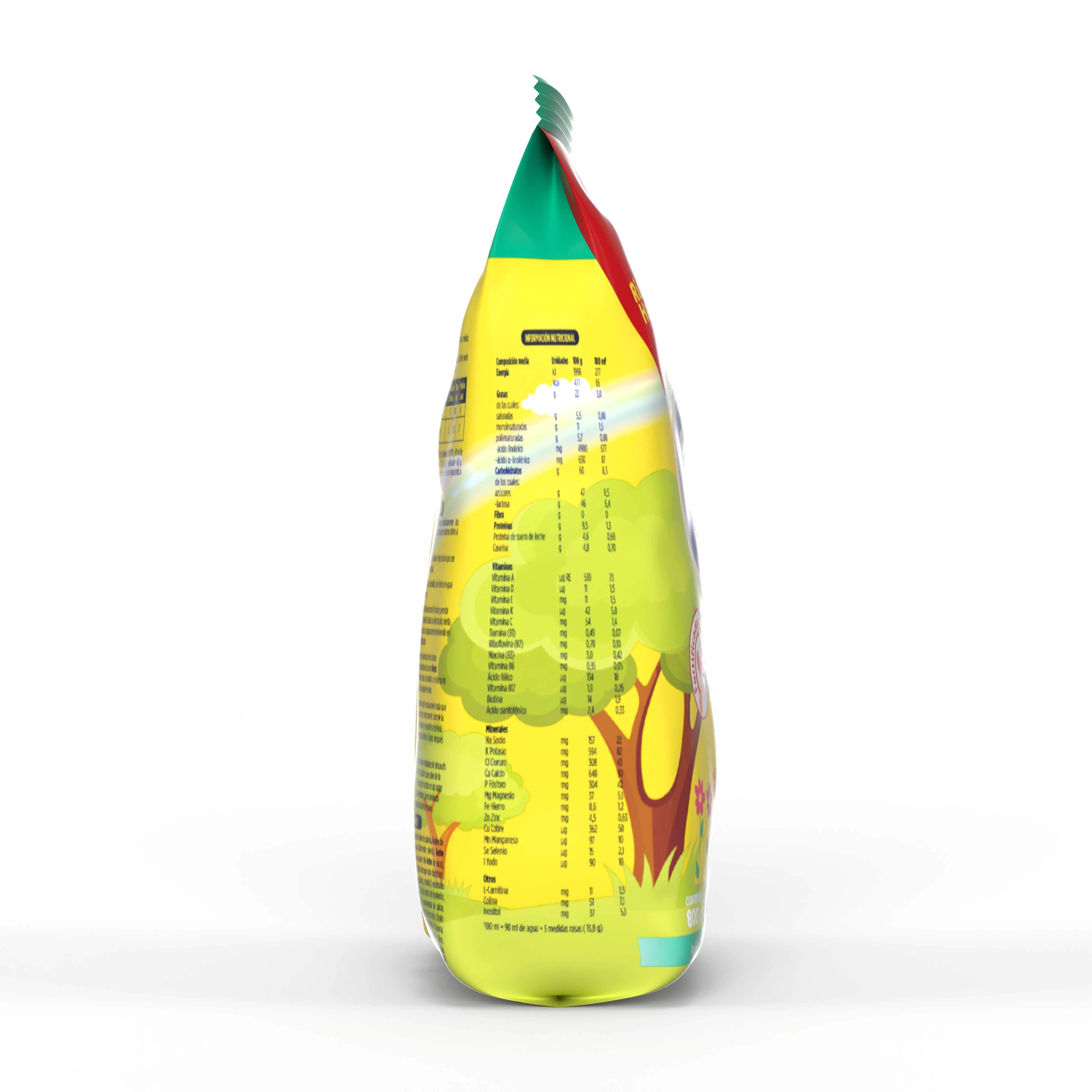 Bebelac NUTRIOPTI 2 fórmula de seguimiento en polvo para bebés a partir de 6 meses bolsa amarillo verde 800 g costado derecho - Bebeclub Ecuador