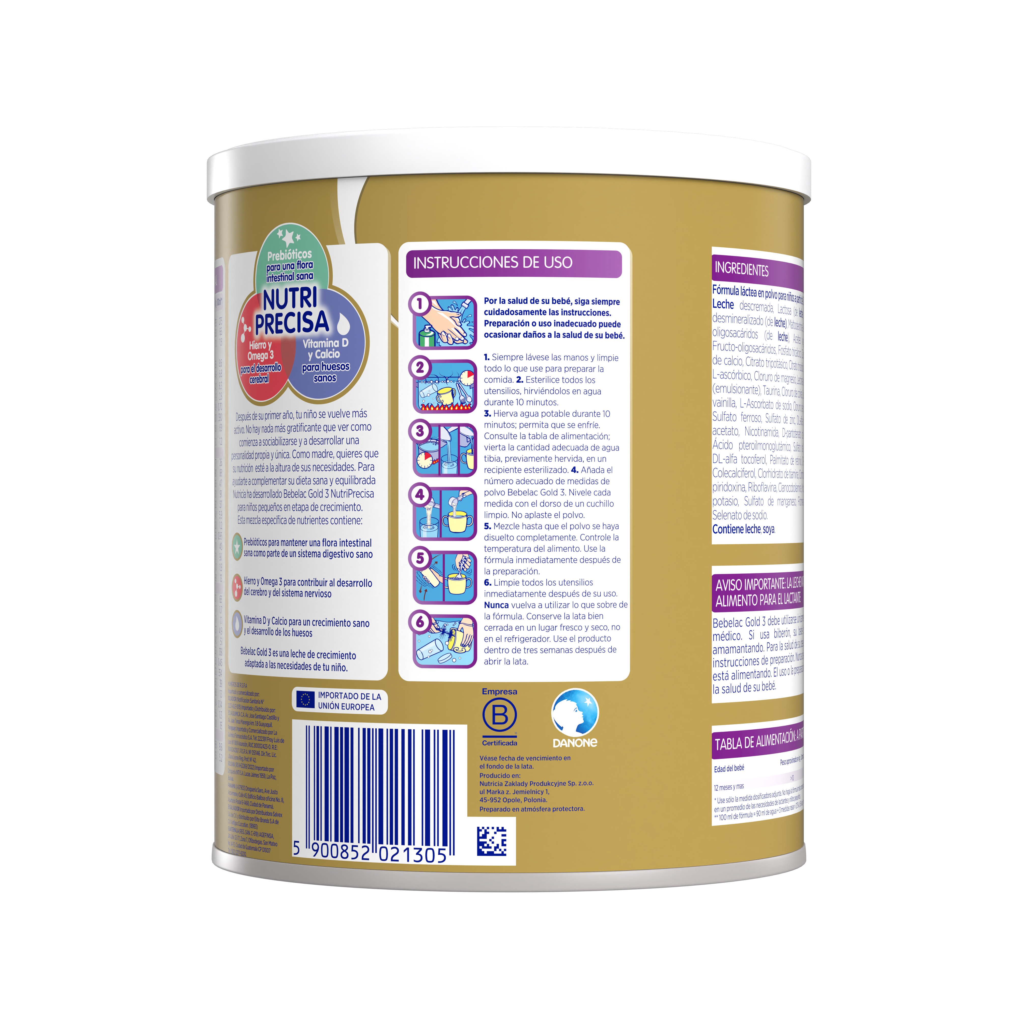 Bebelac Gold 3 Bebelac 3 fórmula láctea de crecimiento polvo para niños desde 12 meses  lata amarillo morado 400g  - Bebeclub Panama