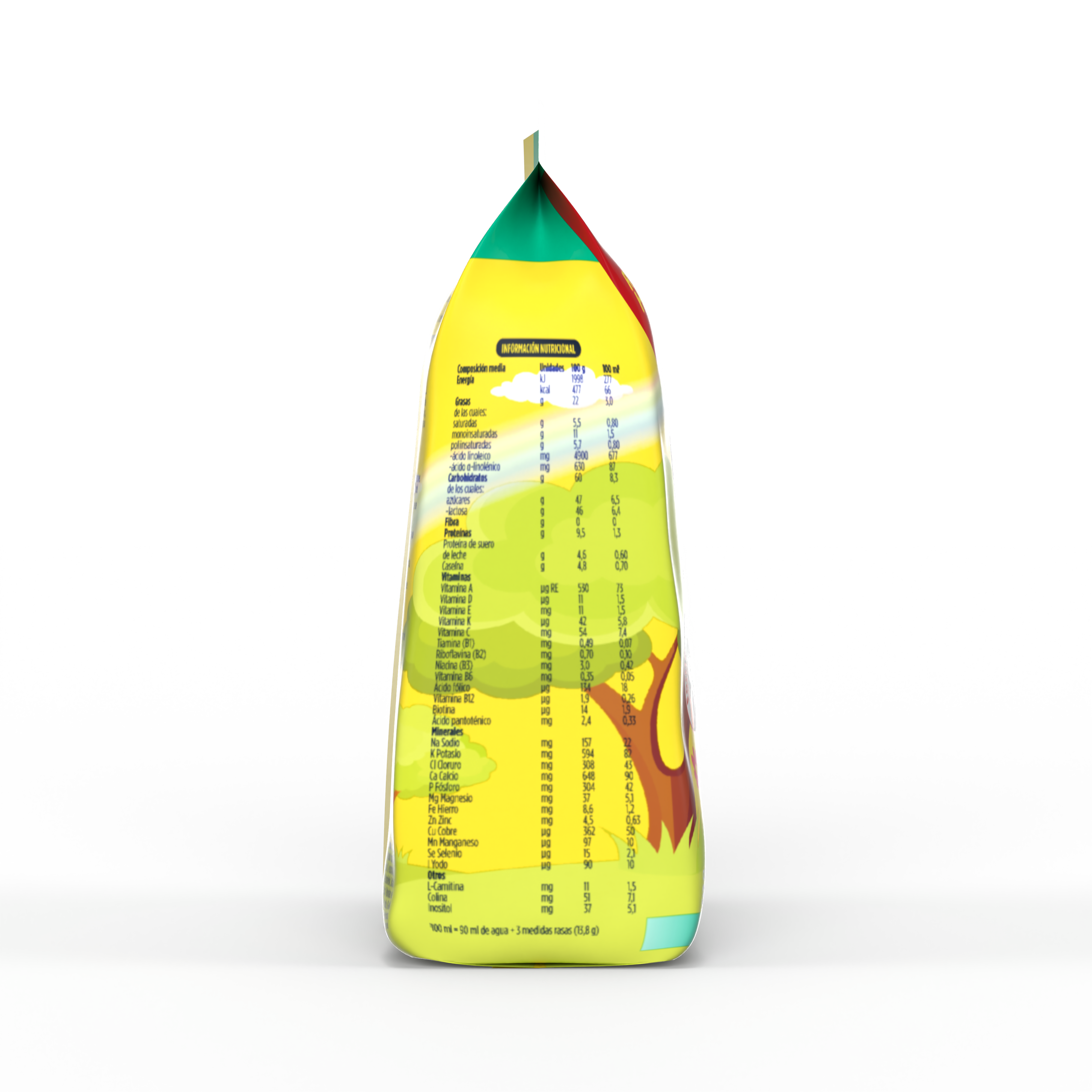 Bebelac NUTRIOPTI 2 fórmula de seguimiento en polvo para bebés a partir de 6 meses bolsa amarillo verde 375 g costado derecho - Bebeclub Paraguay