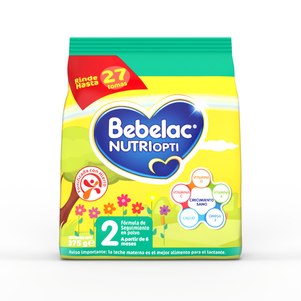 Bebelac NUTRIOPTI 2 fórmula de seguimiento en polvo para bebés a partir de 6 meses bolsa 375 g - Bebeclub Bolivia