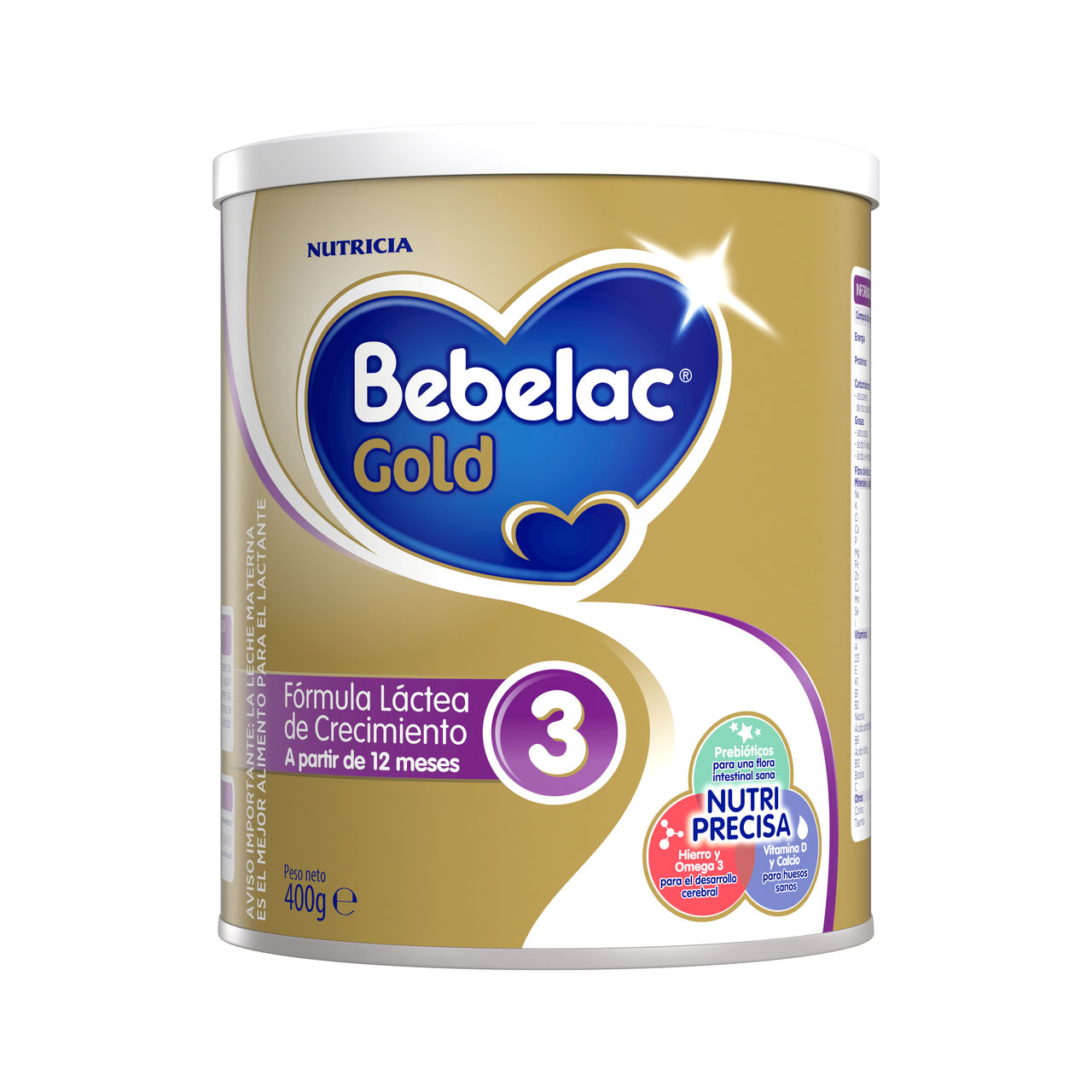 Bebelac Gold 3 Bebelac 3 fórmula láctea de crecimiento polvo para niños desde 12 meses lata 400g  - Bebeclub Ecuador