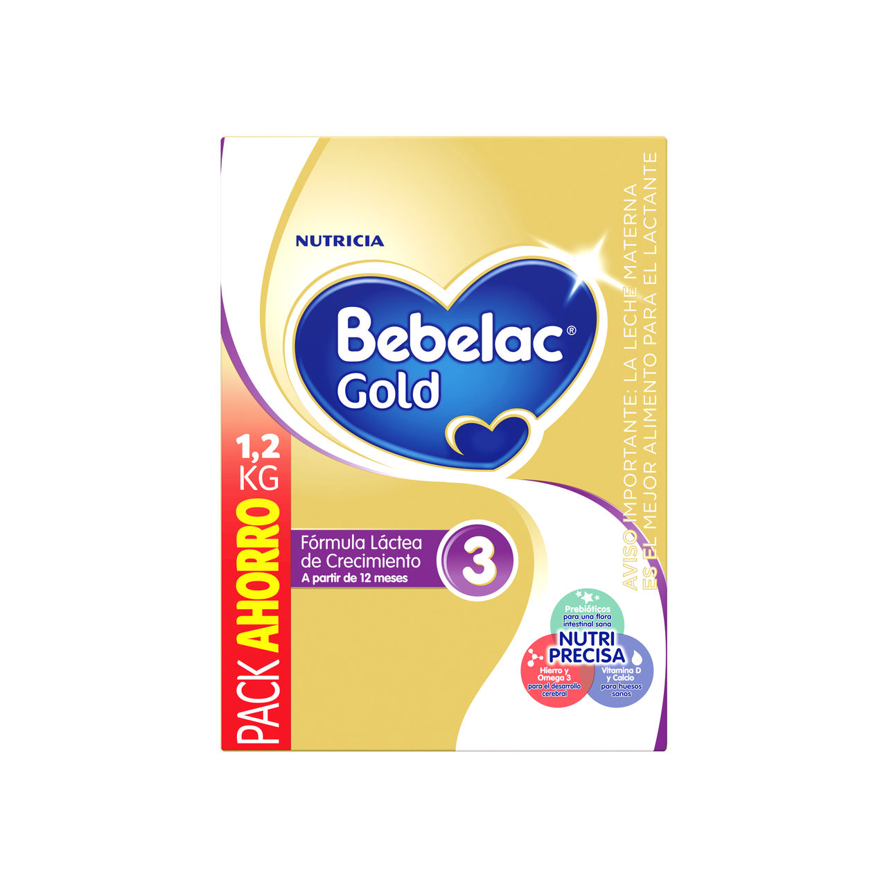 Bebelac Gold 3 Bebelac 3 fórmula láctea de crecimiento polvo para niños desde 12 meses caja 1200g  - Bebeclub Panama